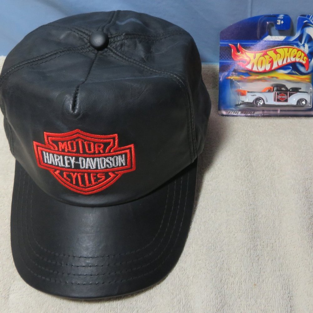 Harley Davidson Leather Ball Cap & Hot Wheels 1940 Ford truck